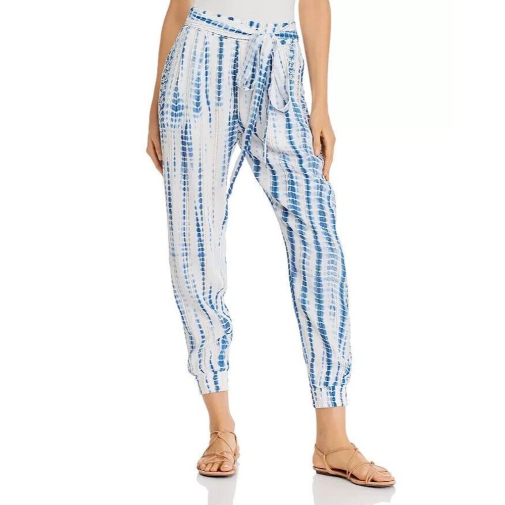 HEMANT & NANDITA Womens Pants Small Blue Tie Dye Pull On Jogger Embroidered